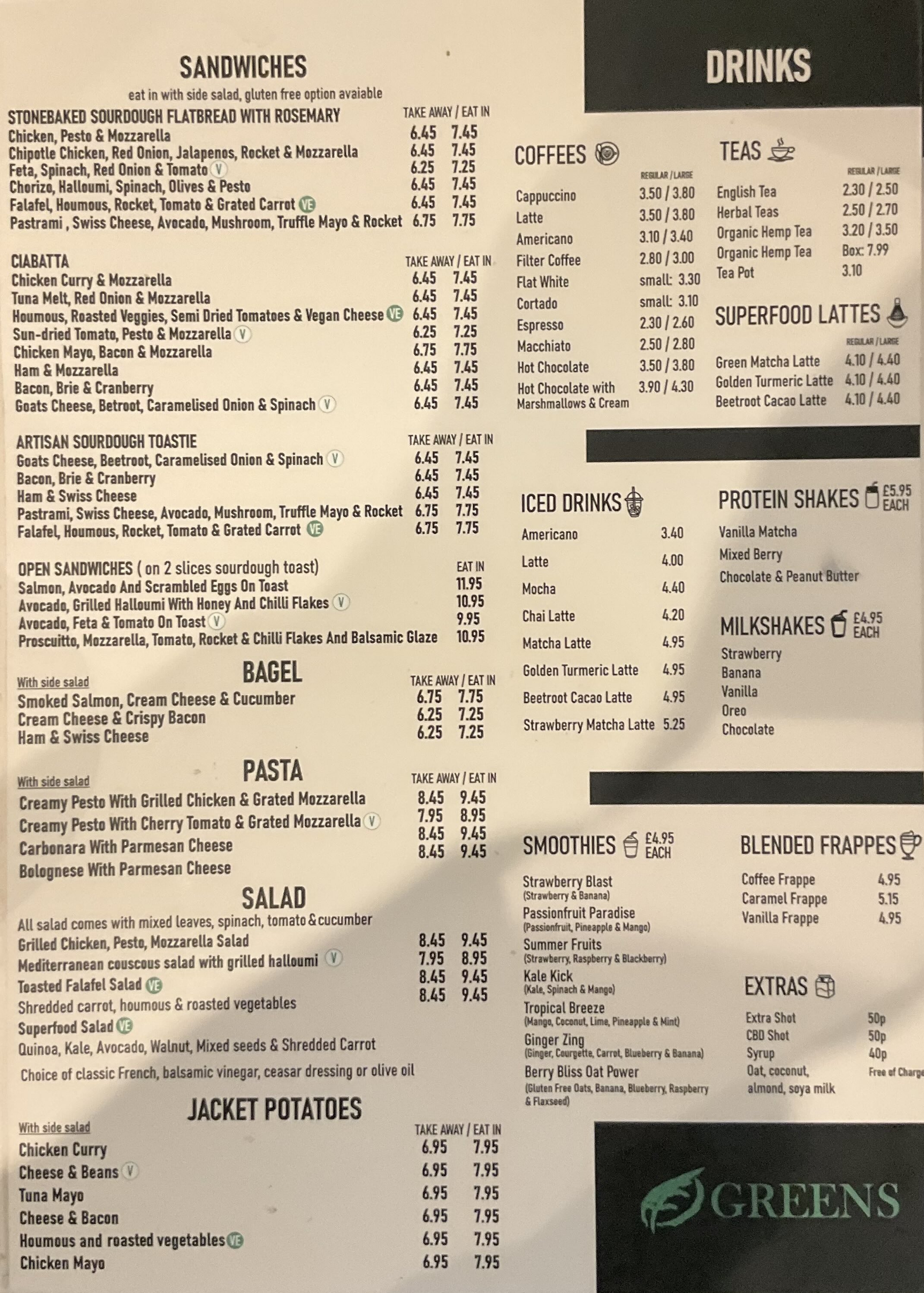 Greens Cafe menu part 2